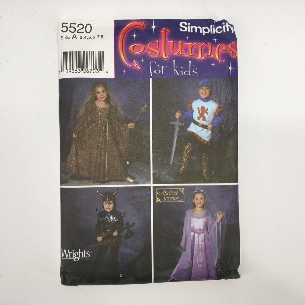 Simplicity Sewing Pattern 5520 Boys Girls Renaissance Medieval Costume 3-8 UNCUT